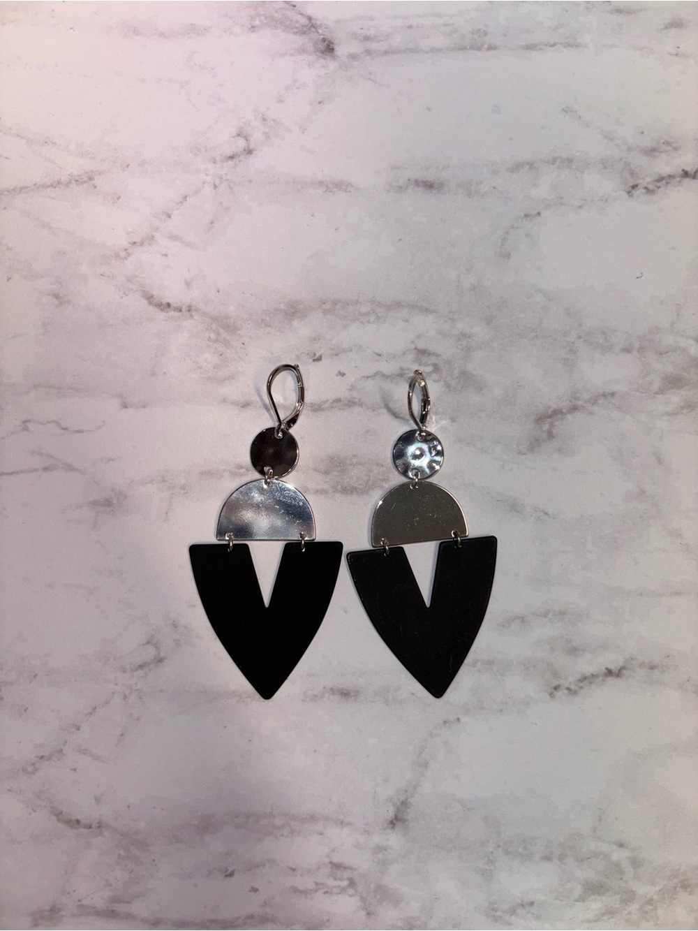 Modern Black and Silver Geometric Drop Earrings